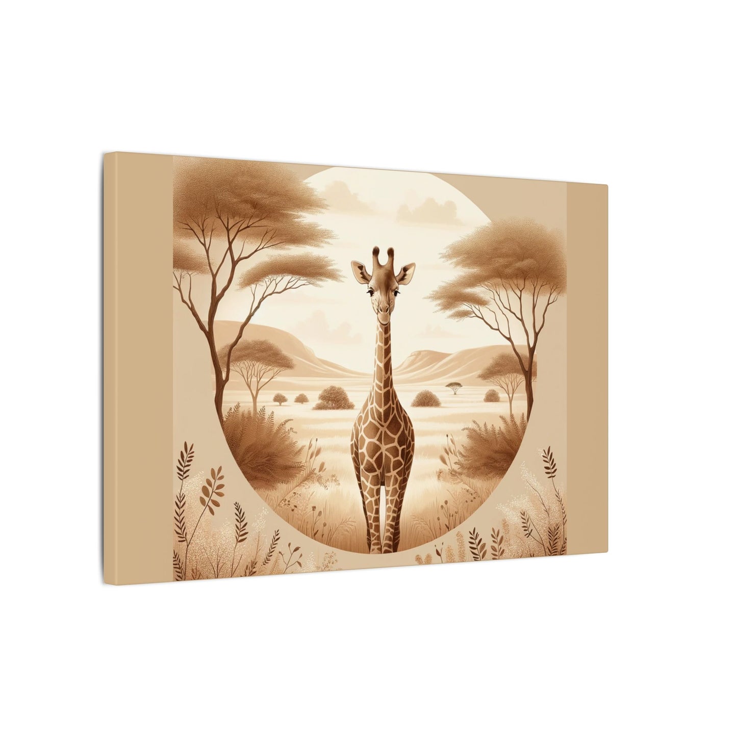 Portrait de girafe vintage - Toile enveloppée beige