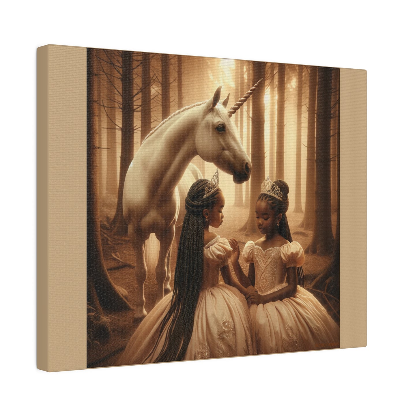 Princesses and Unicorn - Tan Matte Stretched Canvas