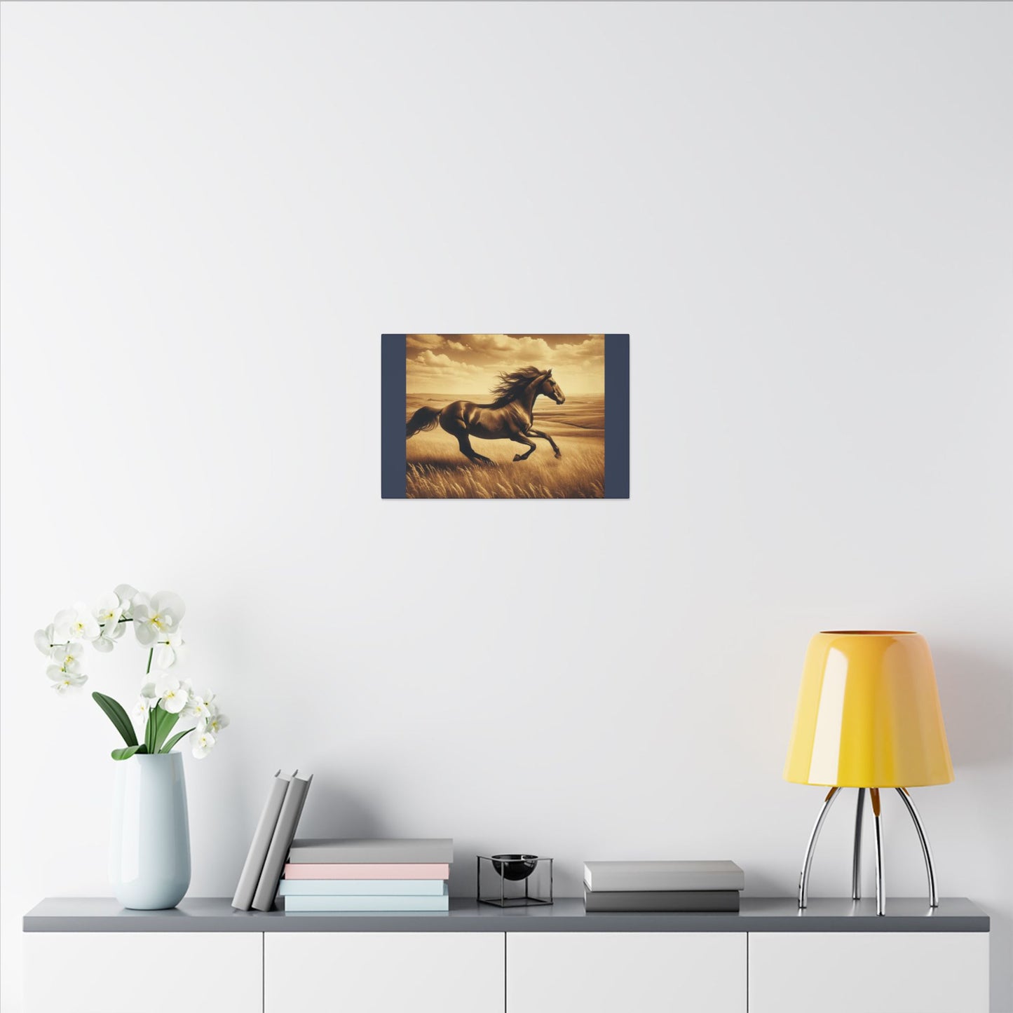 Running Horse Wall Art Horse Lovers Art |Vintage Blue Matte Stretched Canvas