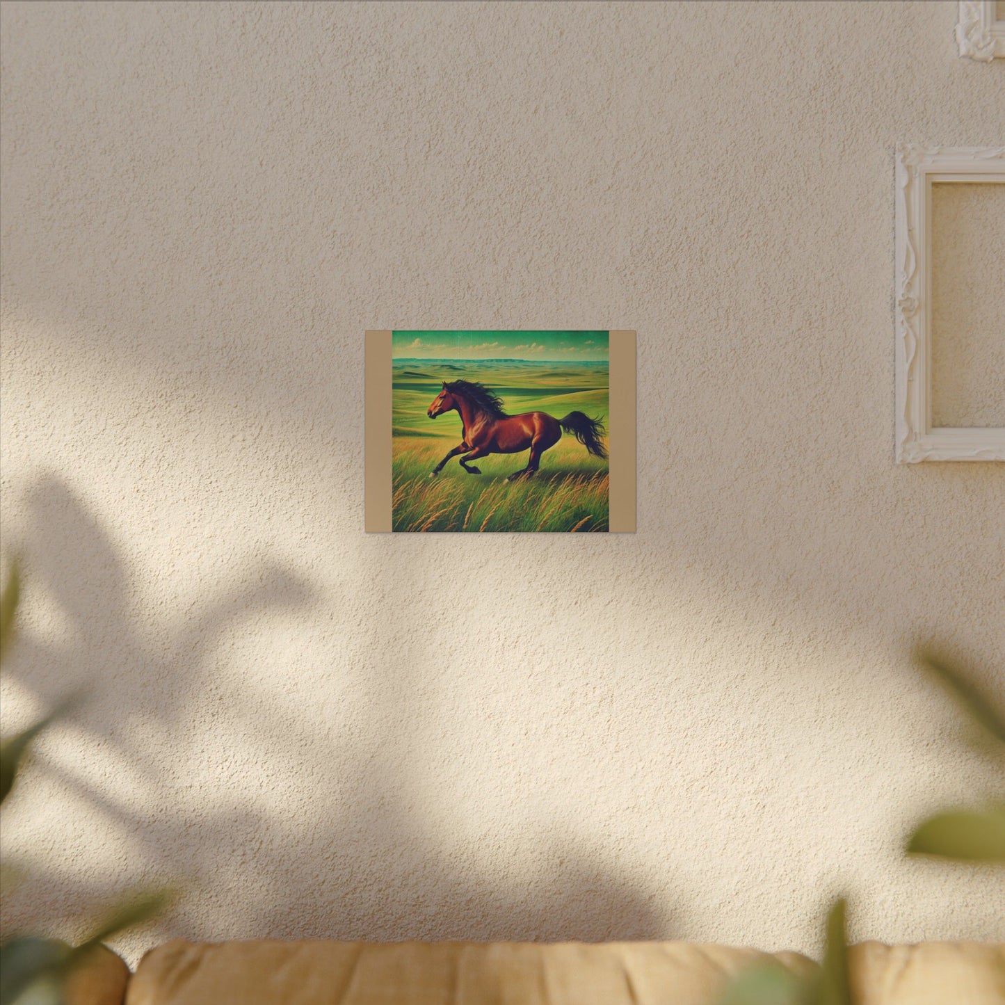 Canvas Gallery Wraps - Running Horse in Open Prairie Tan Canvas