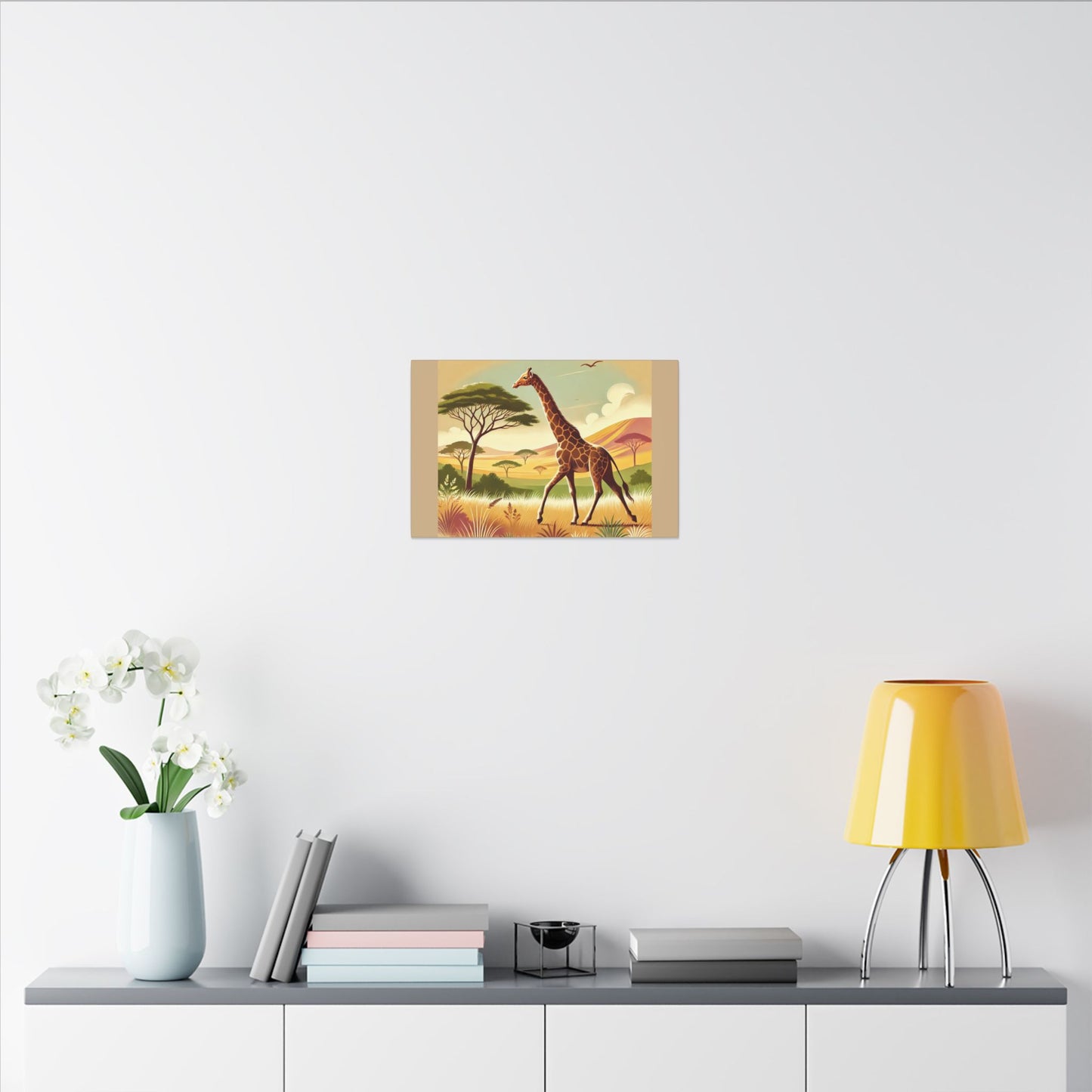 Giraffe Portrait on Savanna Summer Tan Canvas