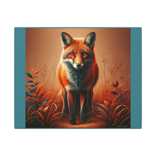 Fox Vibrant Animal Wall Art - Vintage Green Canvas
