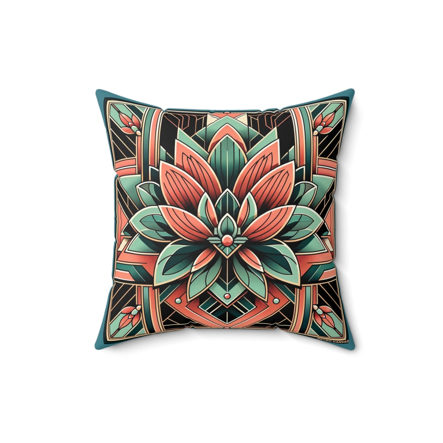 Art Deco Lotus - Vintage Green Broadcloth Pillow