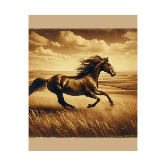 Décoration murale représentant un cheval courant pour chambre d'enfant - Affiche mate beige