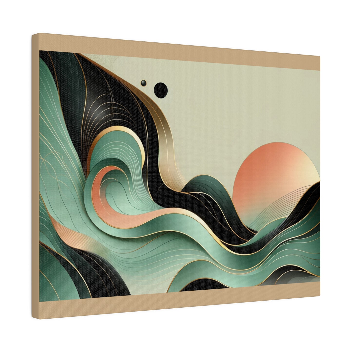 Sunrise Green Black Gold Abstract Wall Art for Office Art for Living Room Art on Tan Canvas