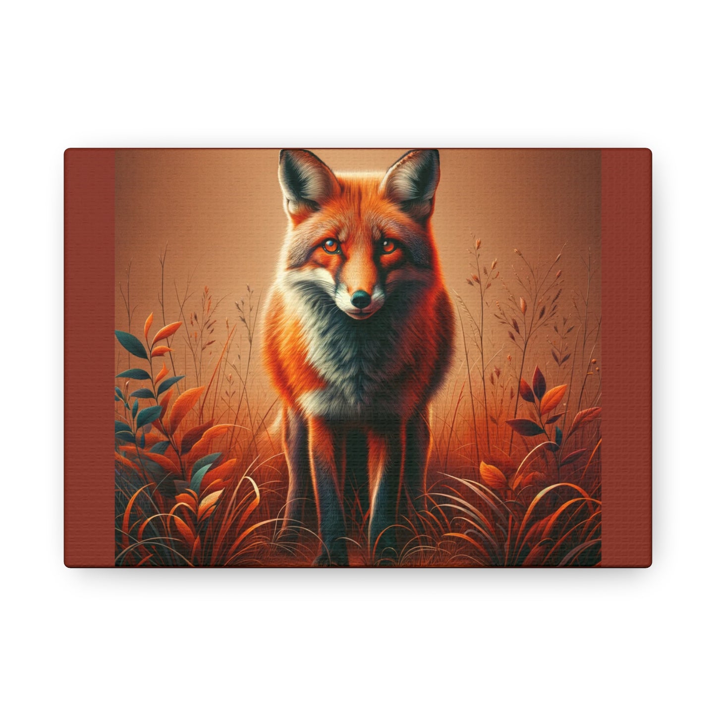 Décoration murale animalière vibrante Fox - Toile terre d'ombre brûlée