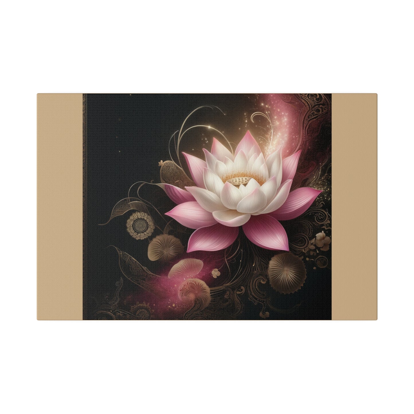 Ethereal Lotus Wall Art on Tan Stretched Canvas