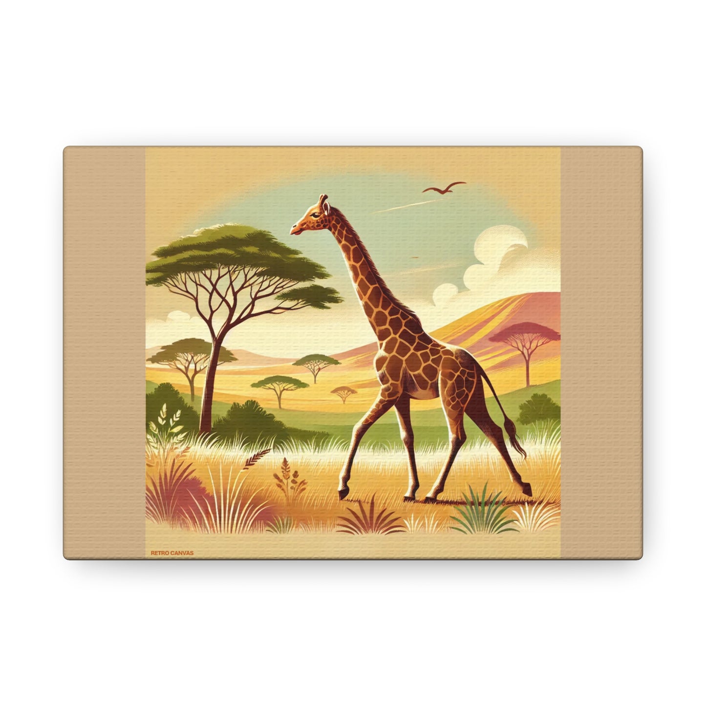 Girafe dans la forêt - Toile de jute beige