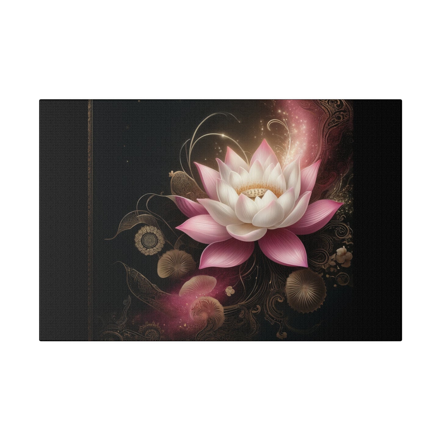 Ethereal Lotus Wall Art on Black Stretched Canvas