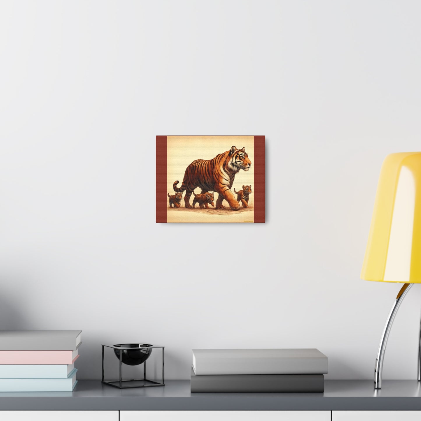 Tiger Family Animal Wall Art - Burnt Umber Canvas