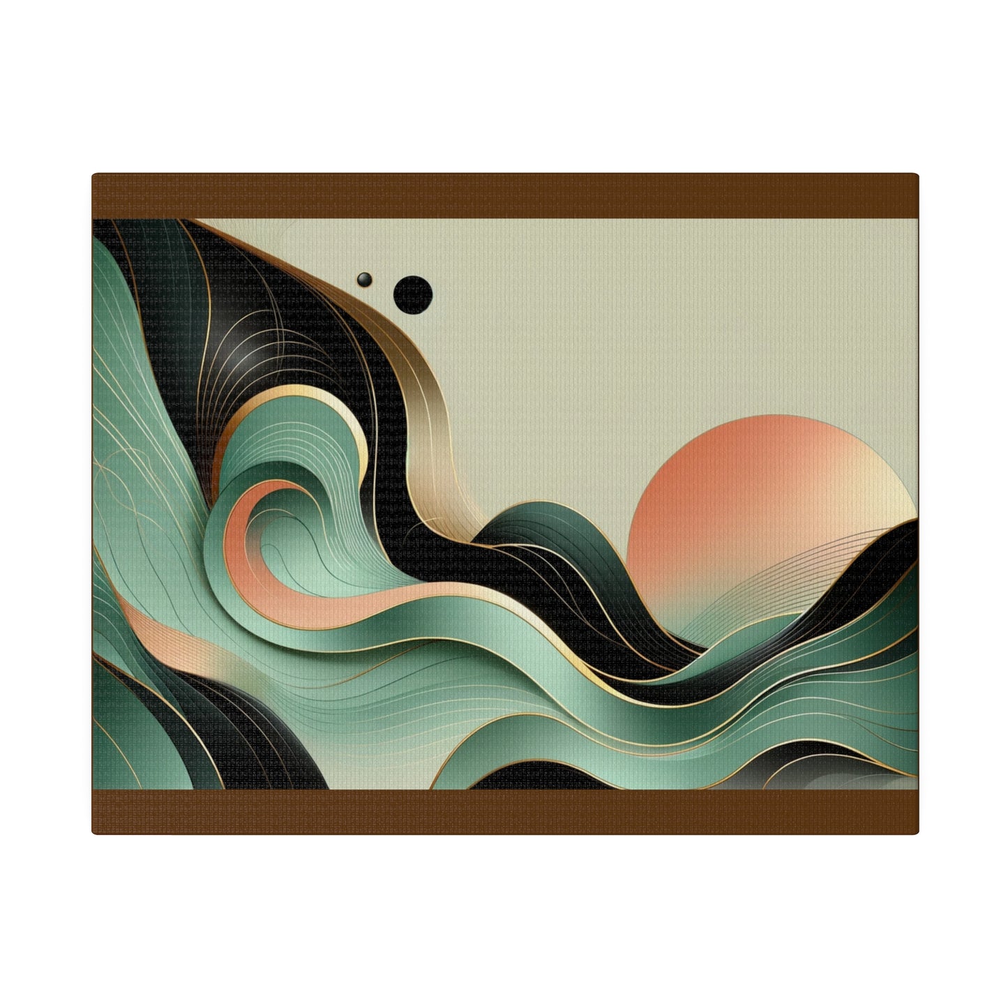 Sunrise Abstract Wall Art for Office Art for Living Room Green Black Gold Art on Brown Canvas