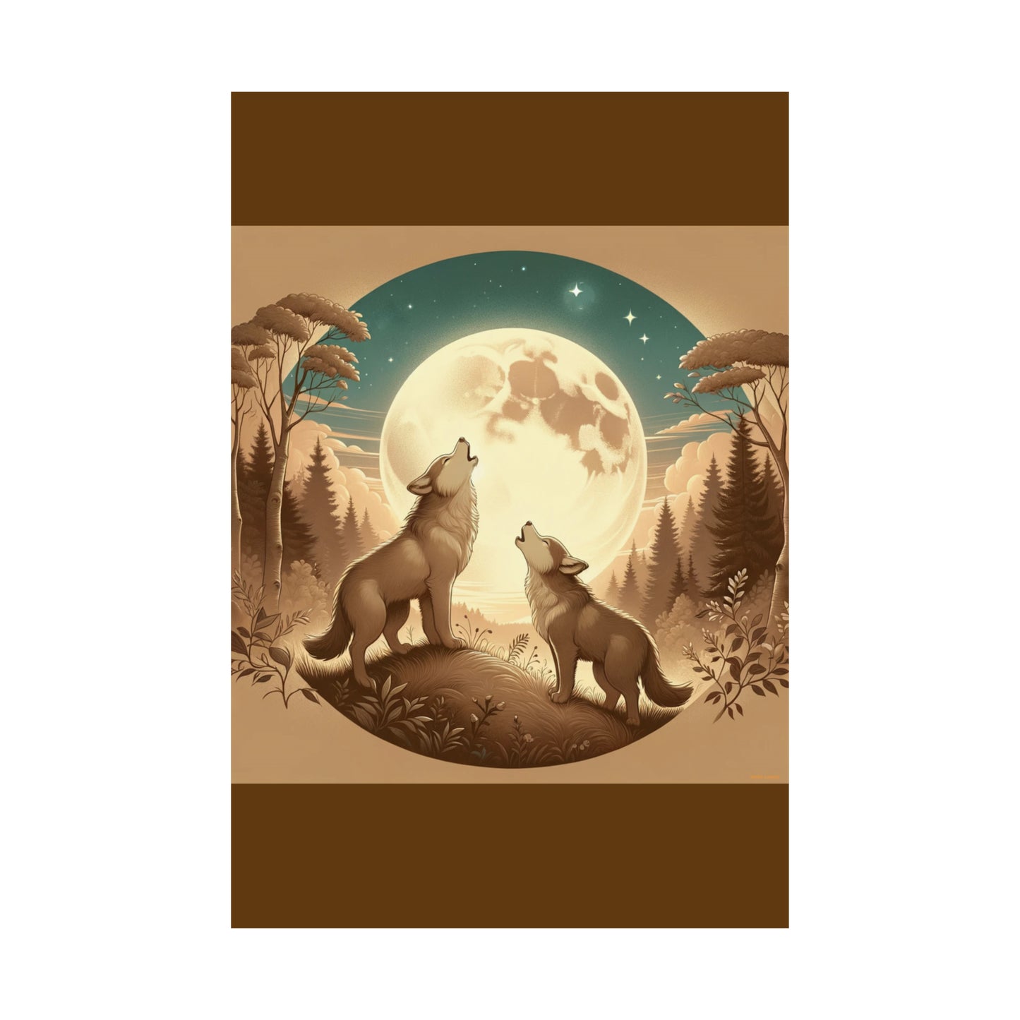 Wolf Cubs Howling |Brown Matte Vertical Poster