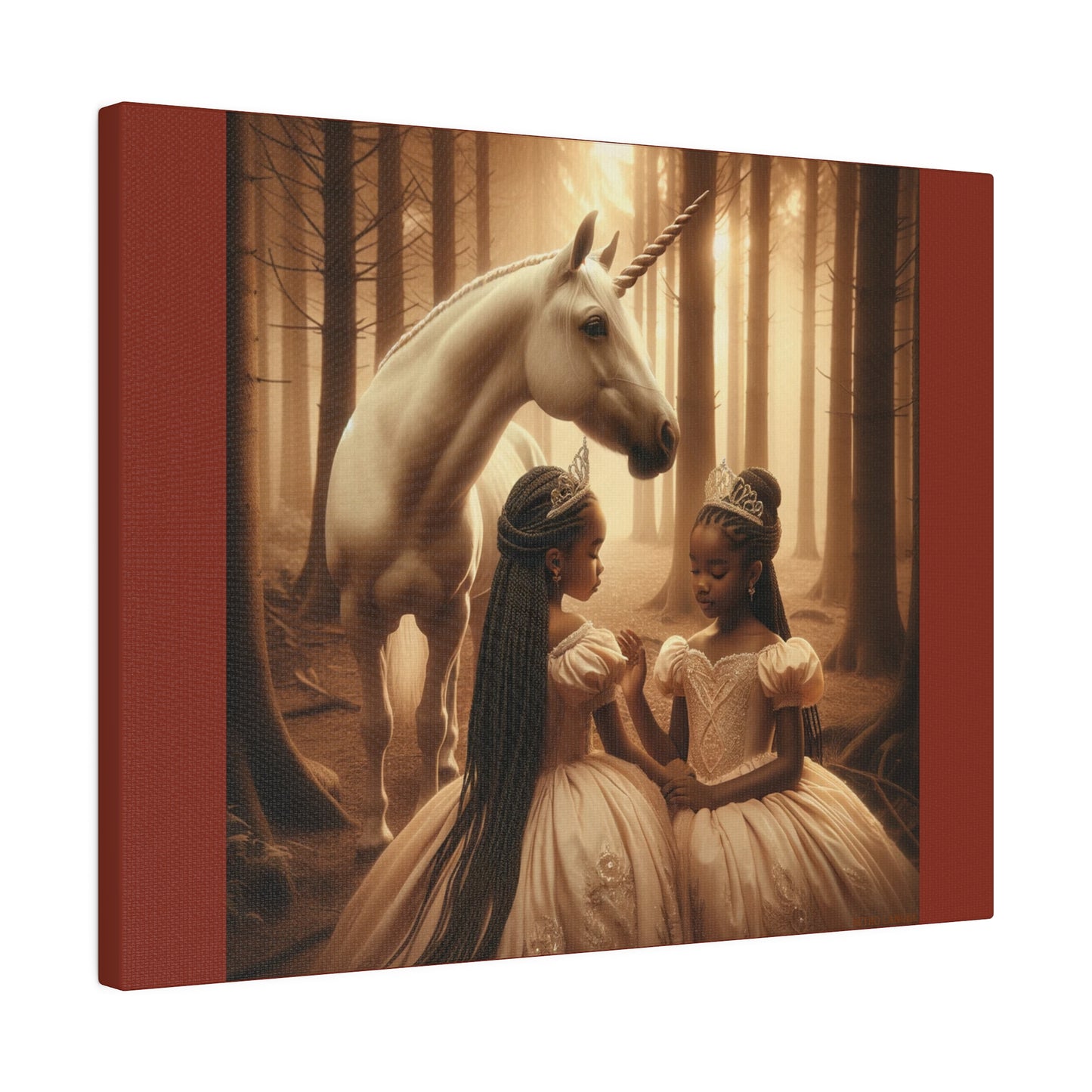 Princesses and Unicorn - Burnt Umber Stretched Canvas