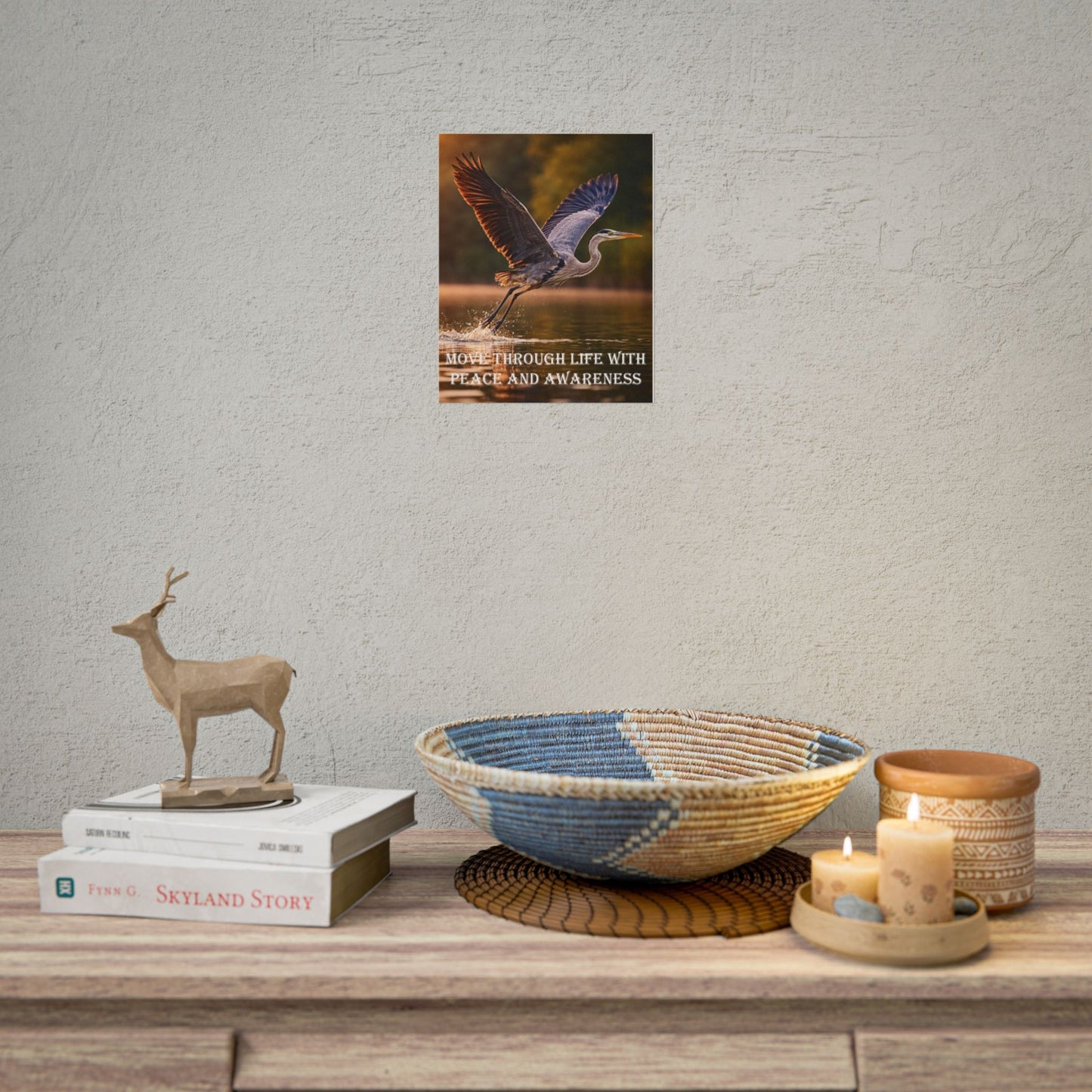 Blue Heron Poster — "Move Through Life With Peace and Awareness" Heron Crane Wildlife Wall Art