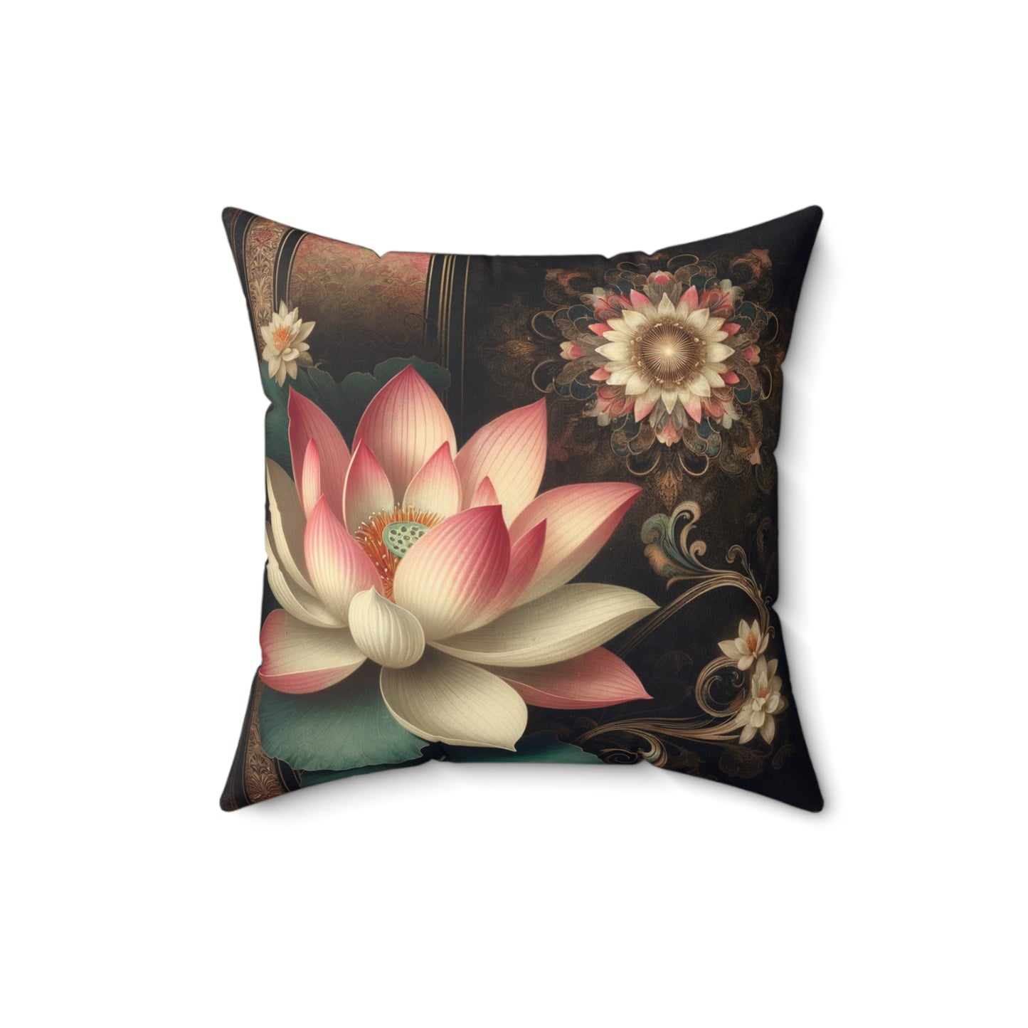 Lotus Flowers-Vintage Green Broadcloth Pillow