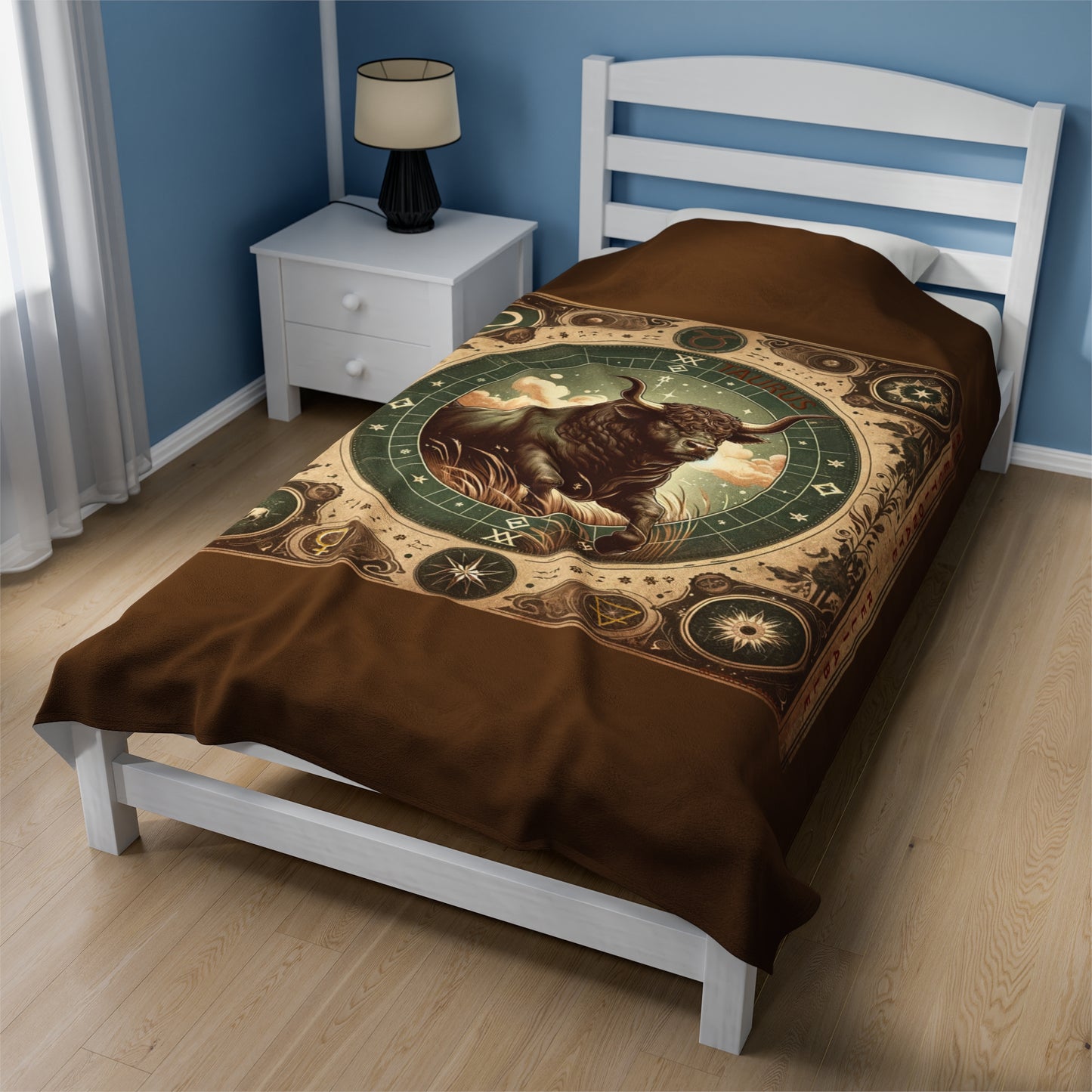 Vintage Taurus Zodiac - Brown Velveteen Plush Blanket