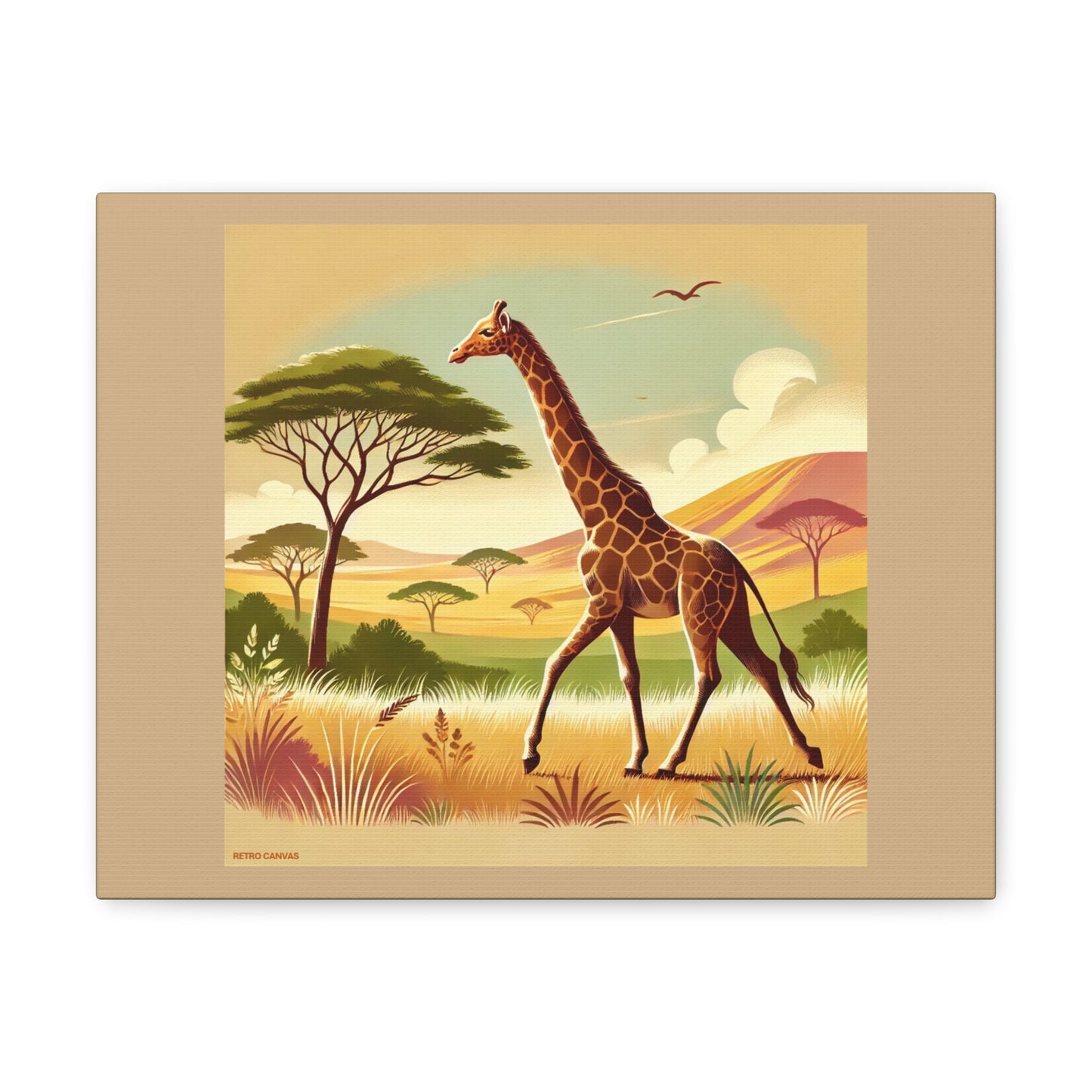 Girafe dans la forêt - Toile de jute beige