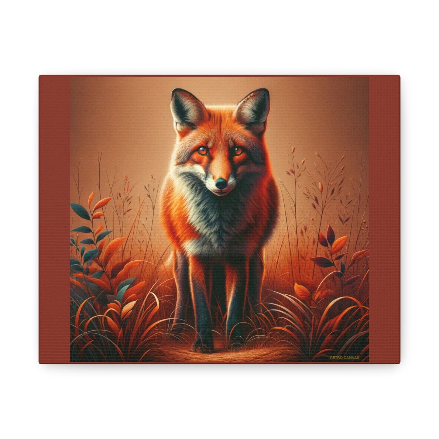 Décoration murale animalière vibrante Fox - Toile terre d'ombre brûlée