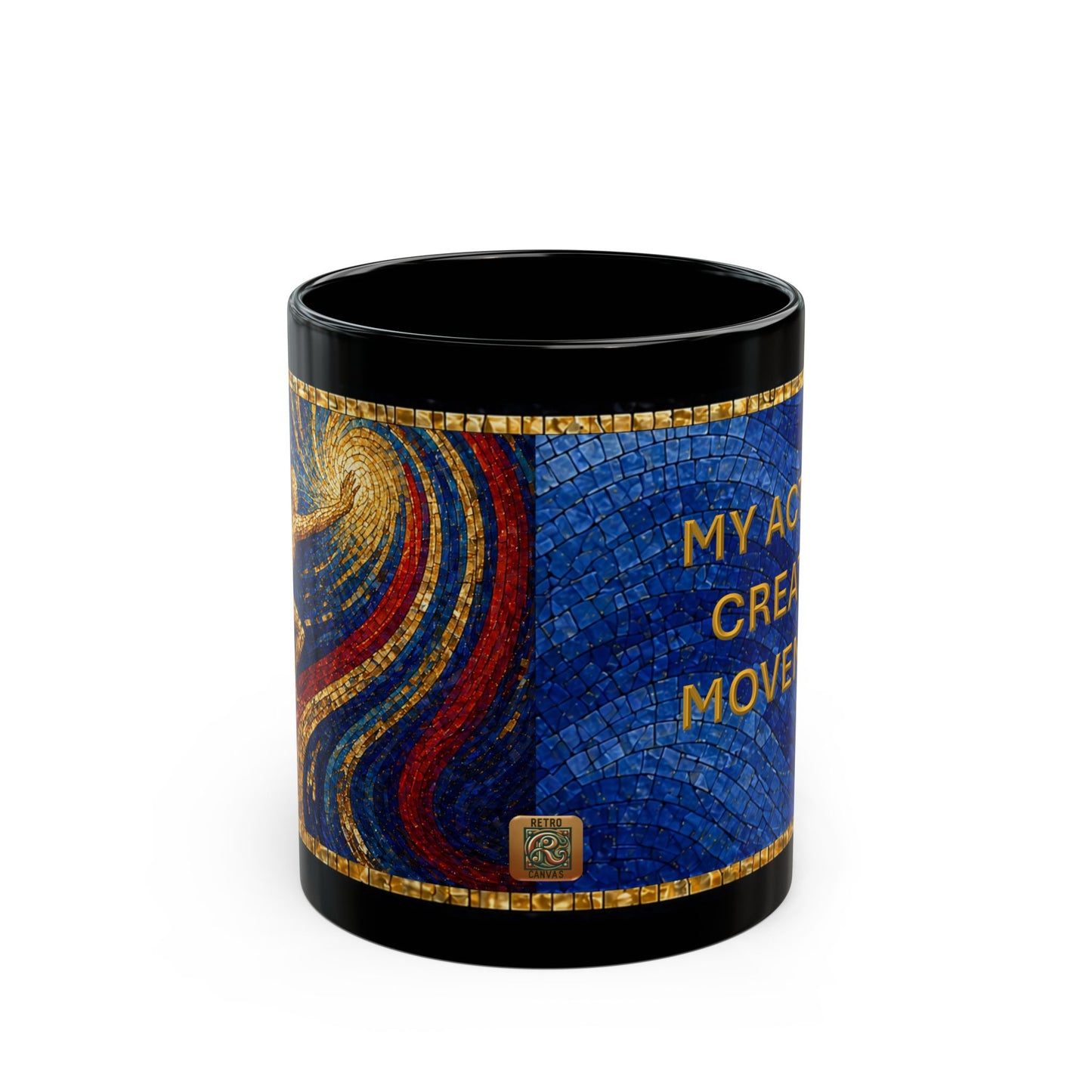 Artistic Blue Mosaic Art Coffee Mug — Inspirational "My Action Creates Movement" Phrase