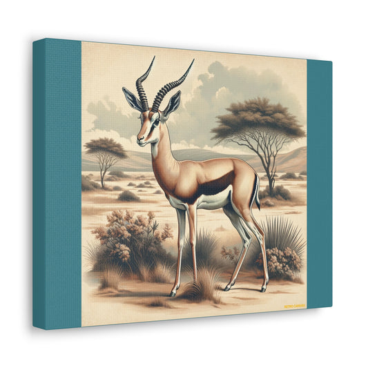 Gazelle Animal Wall Art - Vintage Green Canvas