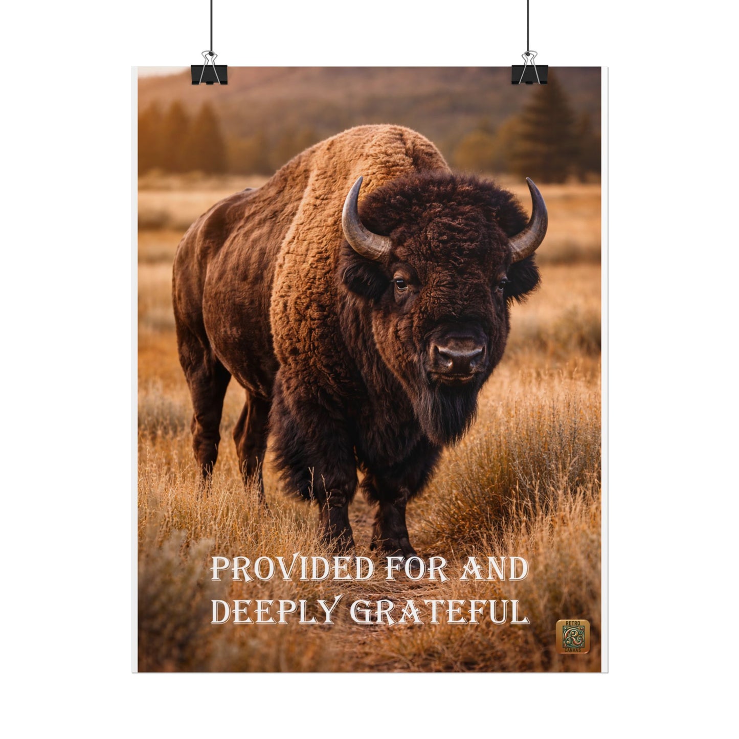 Buffalo Poster — "Provided For and Deeply Grateful" Rustic Wildlife Wall Art