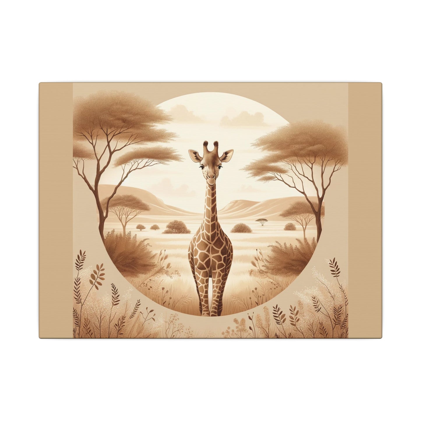 Portrait de girafe vintage - Toile enveloppée beige