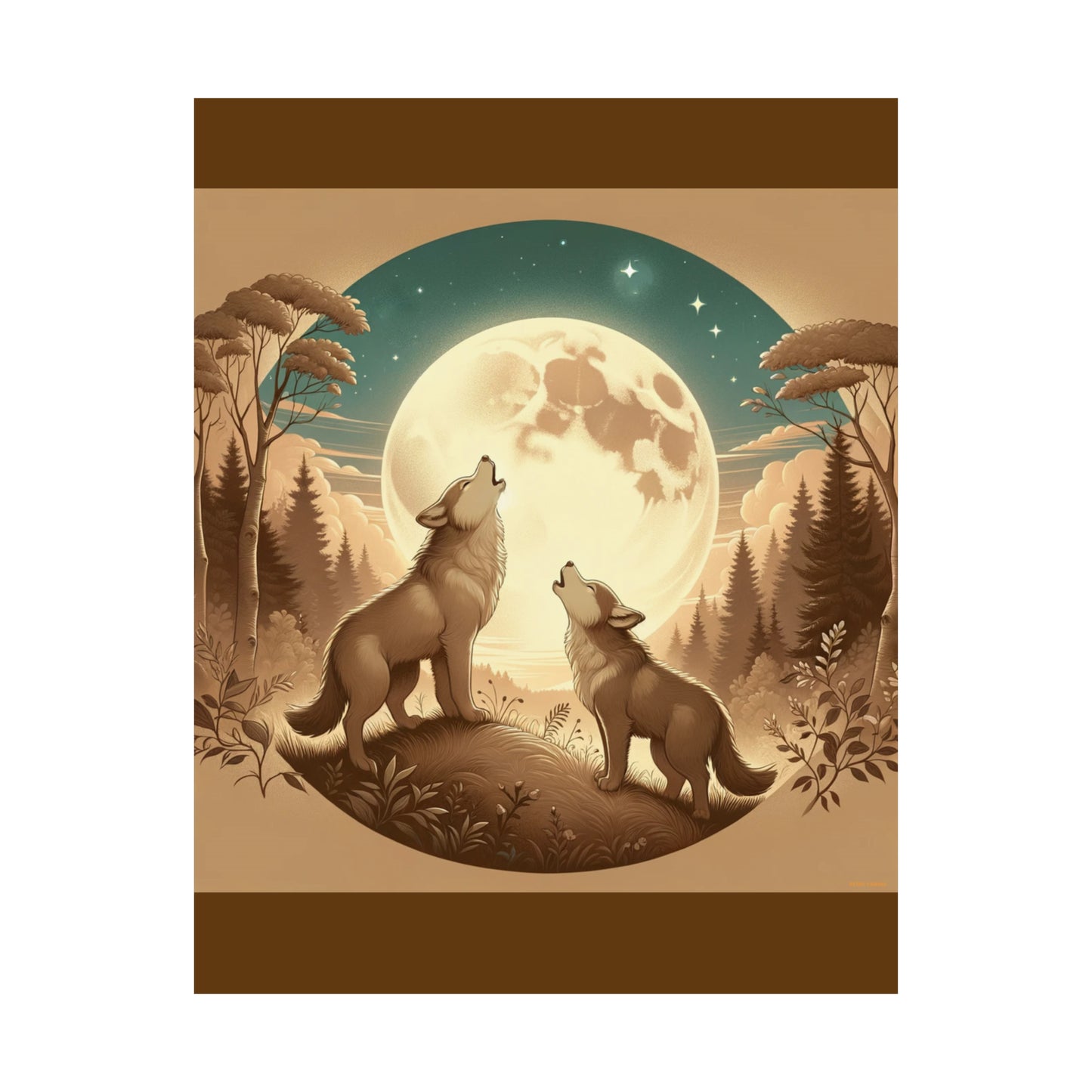 Wolf Cubs Howling |Brown Matte Vertical Poster