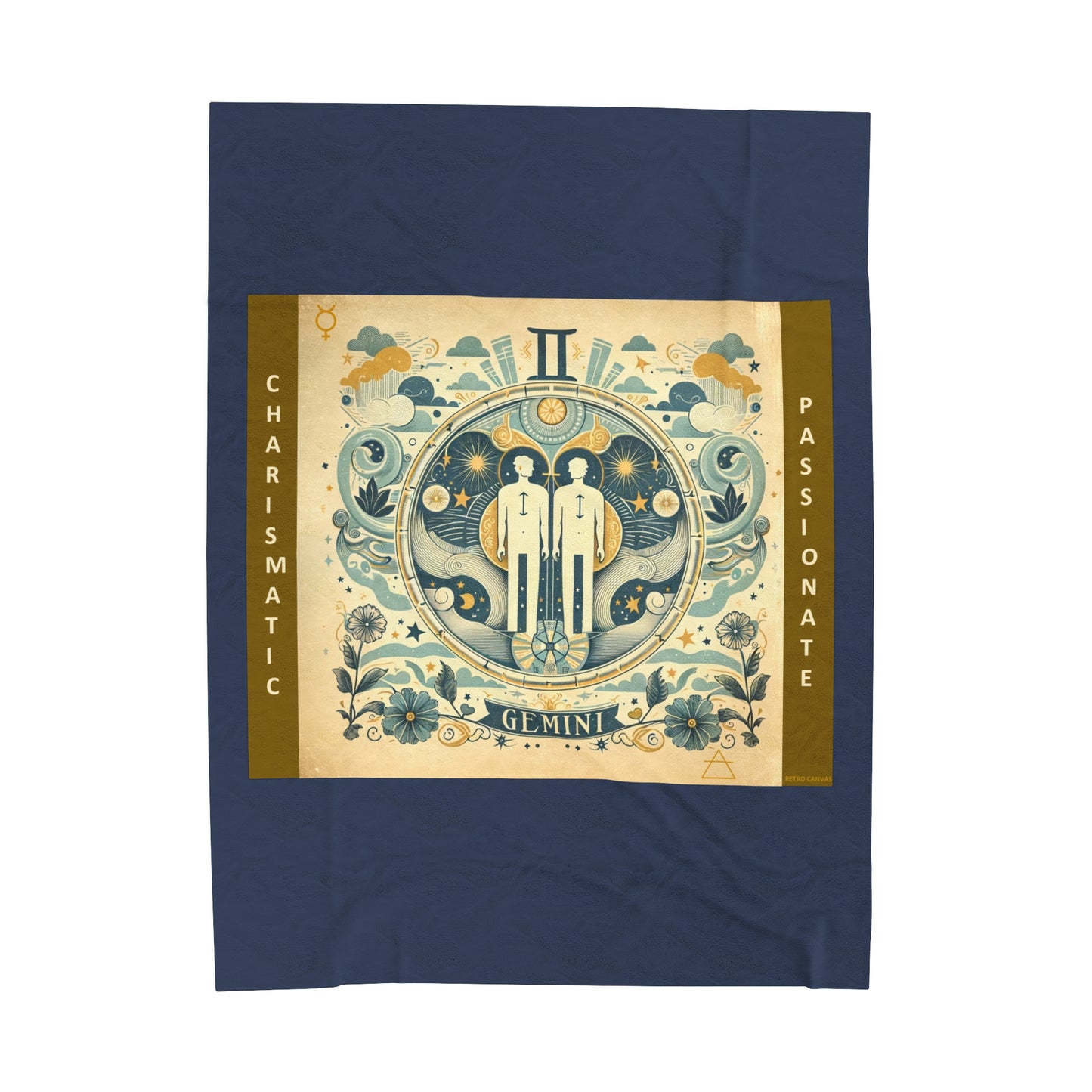 Vintage Gemini Zodiac - Vintage Blue Velveteen Plush Blanket