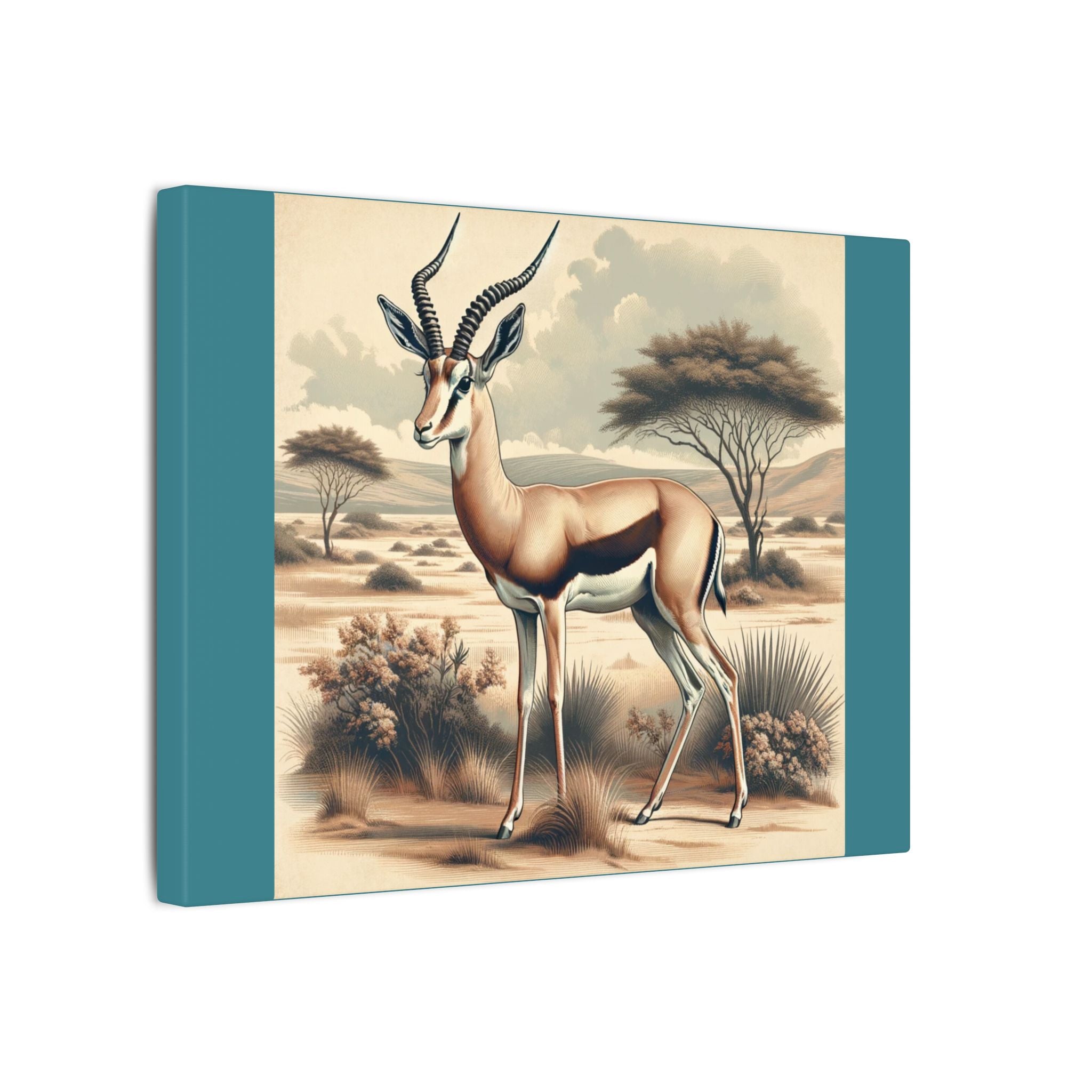Gazelle Animal Wall Art - Vintage Green Canvas – Retro Canvas Services