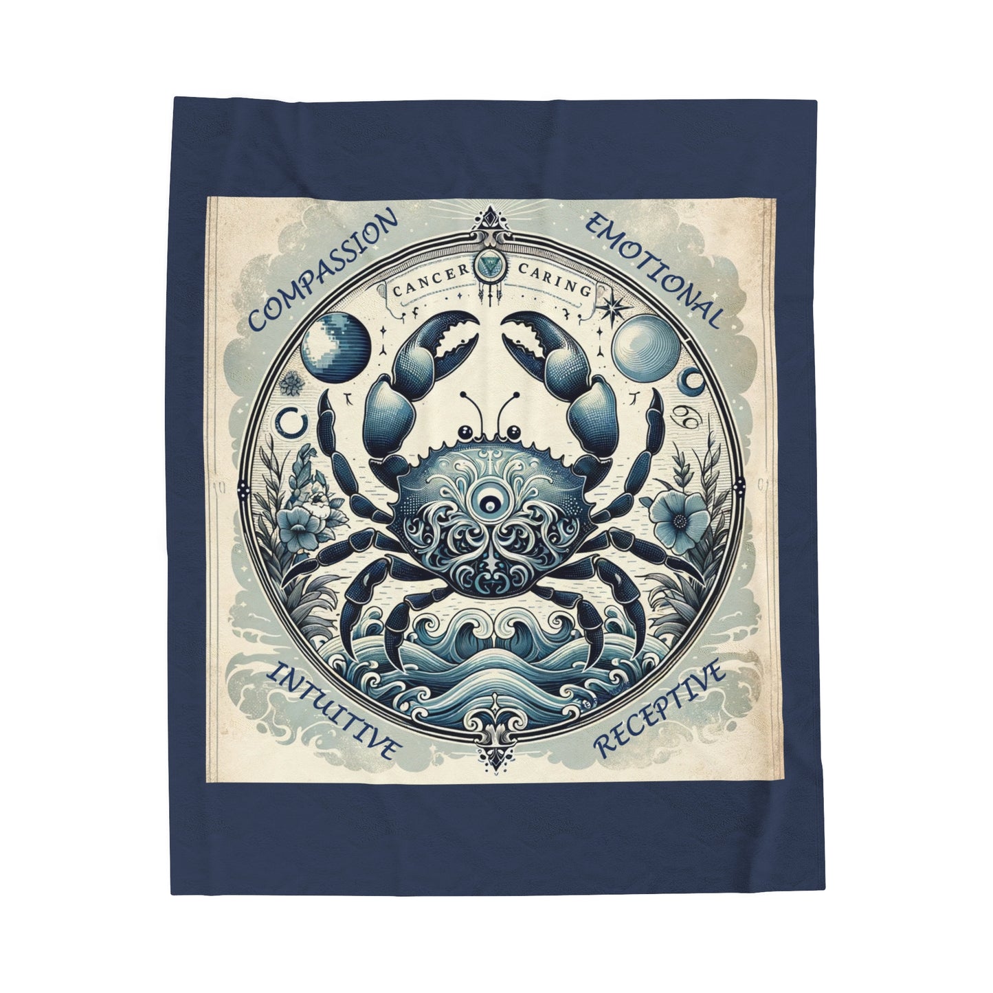 Vintage Cancer Zodiac - Vintage Blue Velveteen Plush Blanket