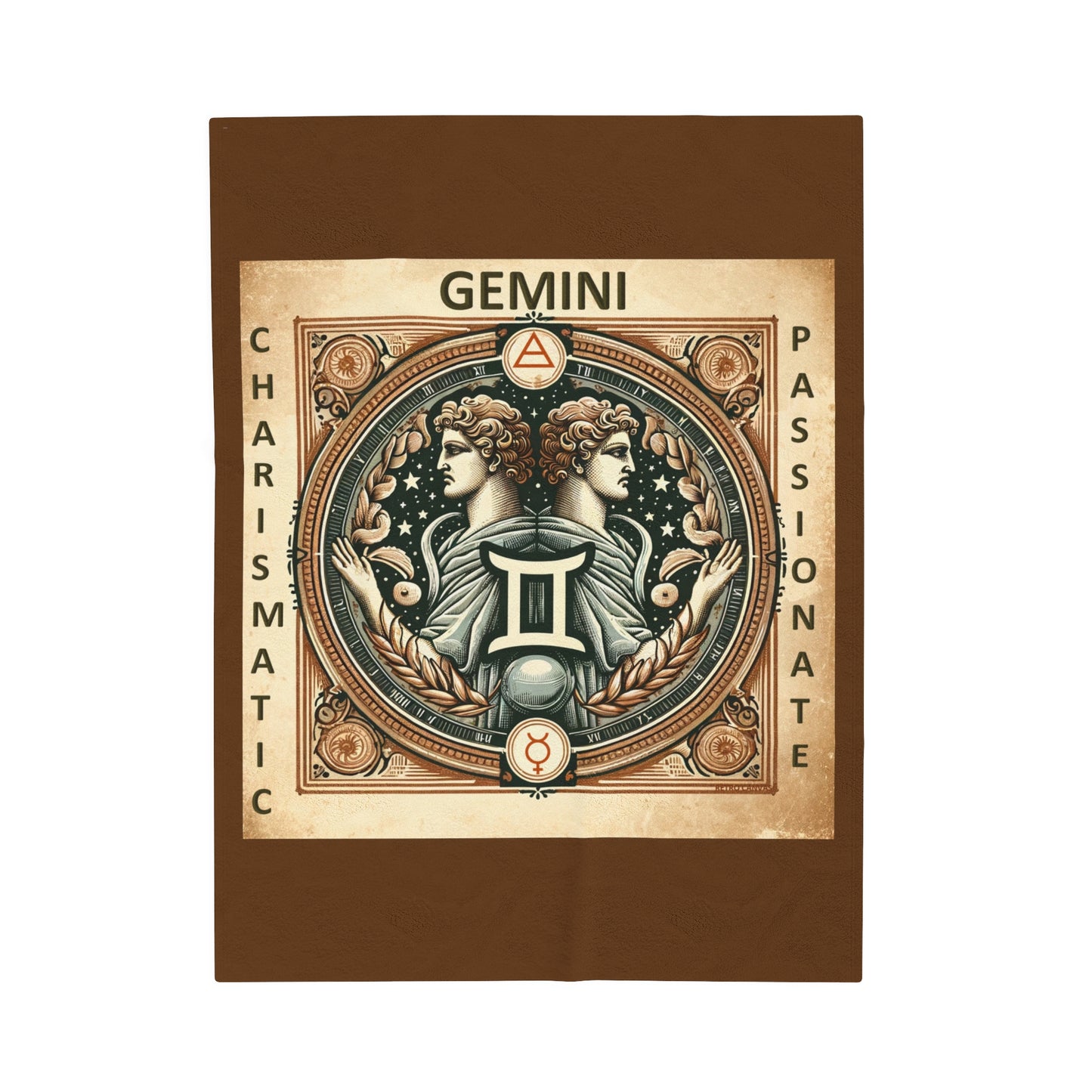 Vintage Zodiac Gemini- Brown Velveteen Plush Blanket