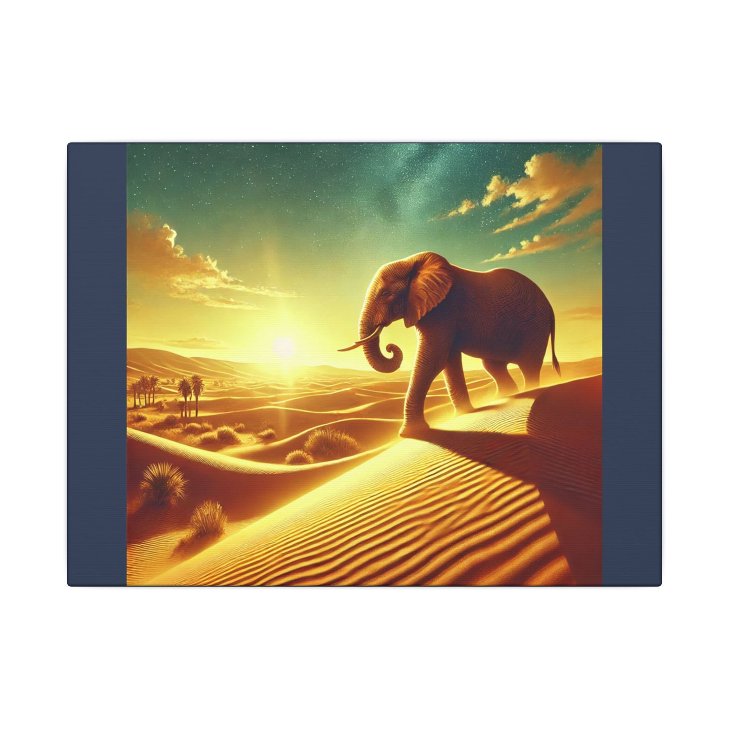 Elephant Starry Night -Vintage Blue Canvas