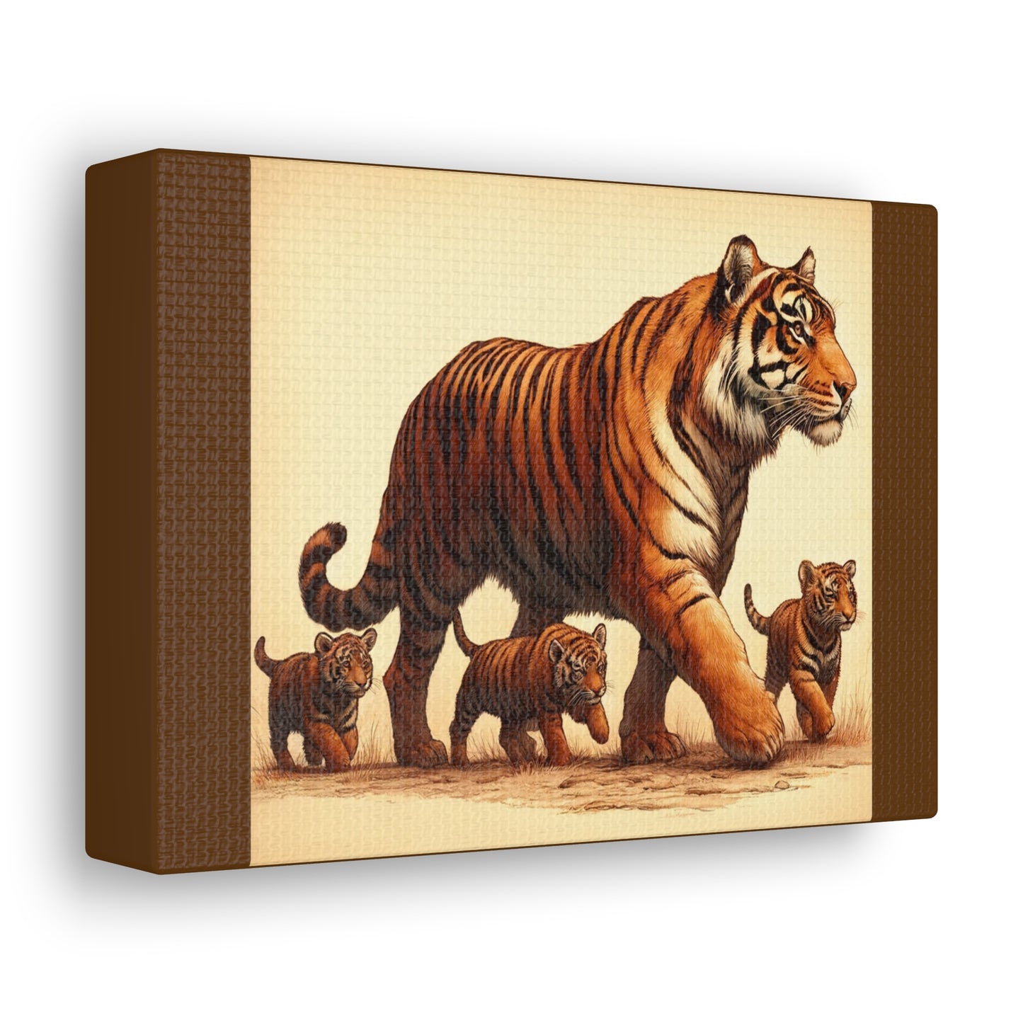 Tiger Family Animal Wall Art - Brown Canvas