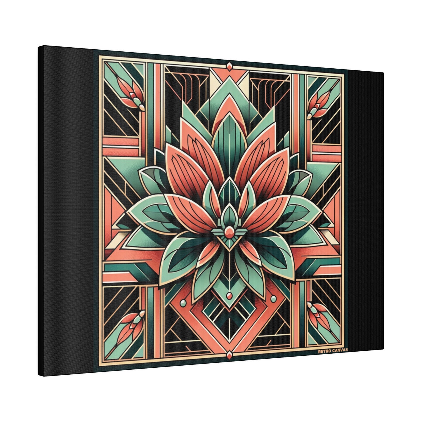 Lotus Art Deco Wall Art on Black Stretched Canvas