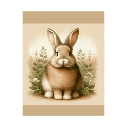 Gentle Rabbit Wall Art for Nursery Bunny Home Decor for Kid |Tan Matte Vertical Poster