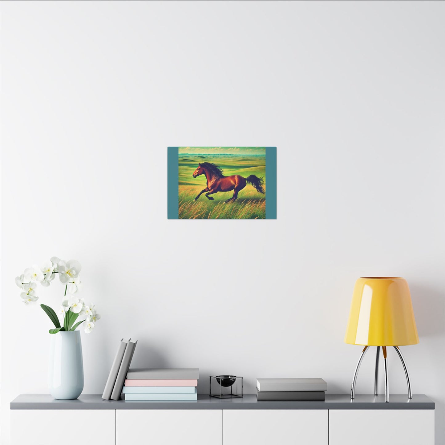 Vintage Green Canvas Gallery Wraps - Running Horse in Open Prairie