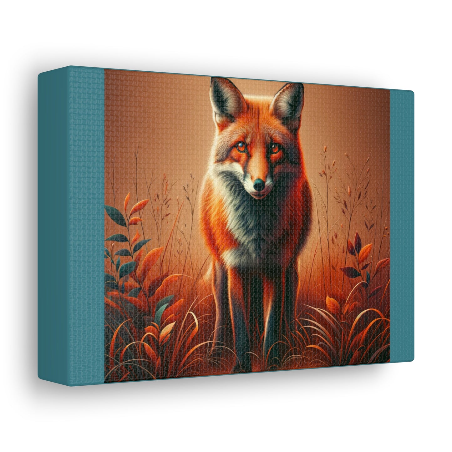 Fox Vibrant Animal Wall Art - Vintage Green Canvas