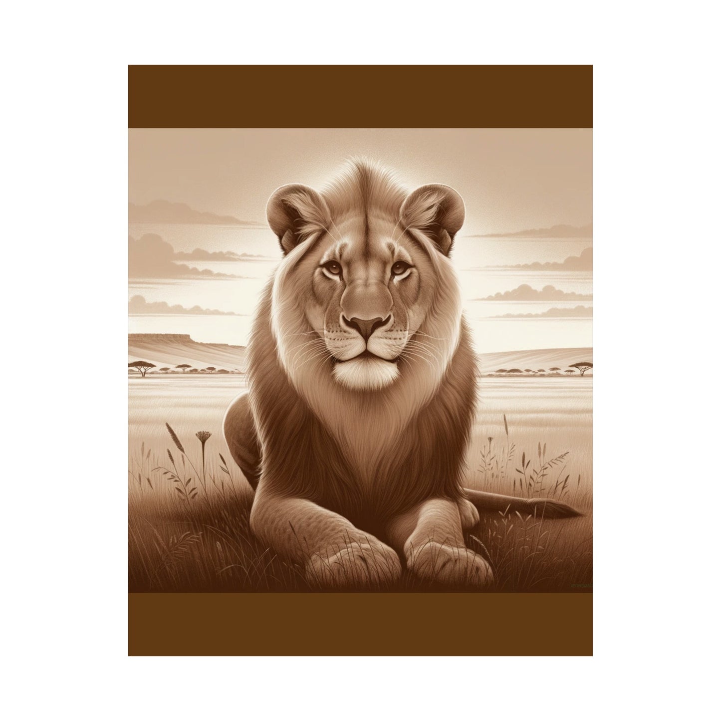 Majestic Lion Safari Animal Wall Art - Brown Matte Poster