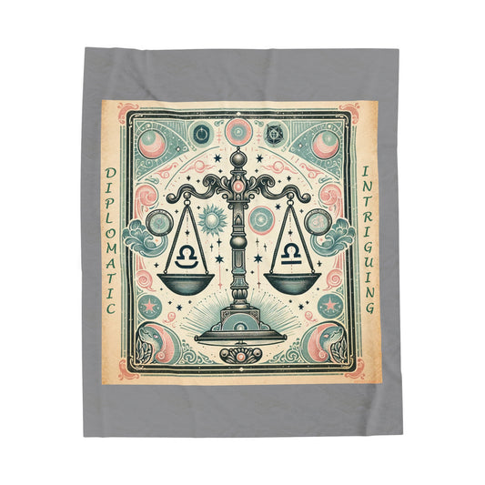 Vintage Libra Zodiac - Gray Velveteen Plush Blanket