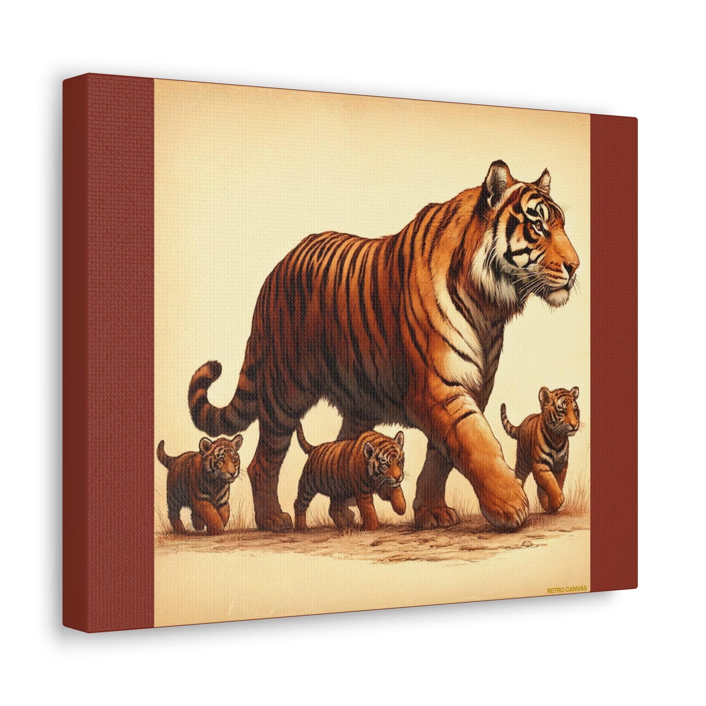 Tiger Family Animal Wall Art - Burnt Umber Canvas