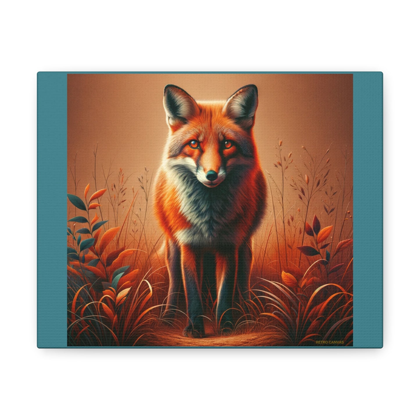 Fox Vibrant Animal Wall Art - Vintage Green Canvas