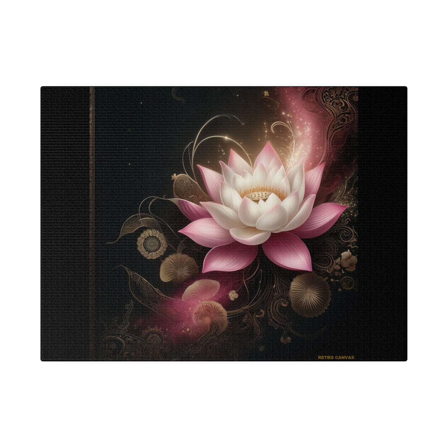 Ethereal Lotus Wall Art on Black Stretched Canvas