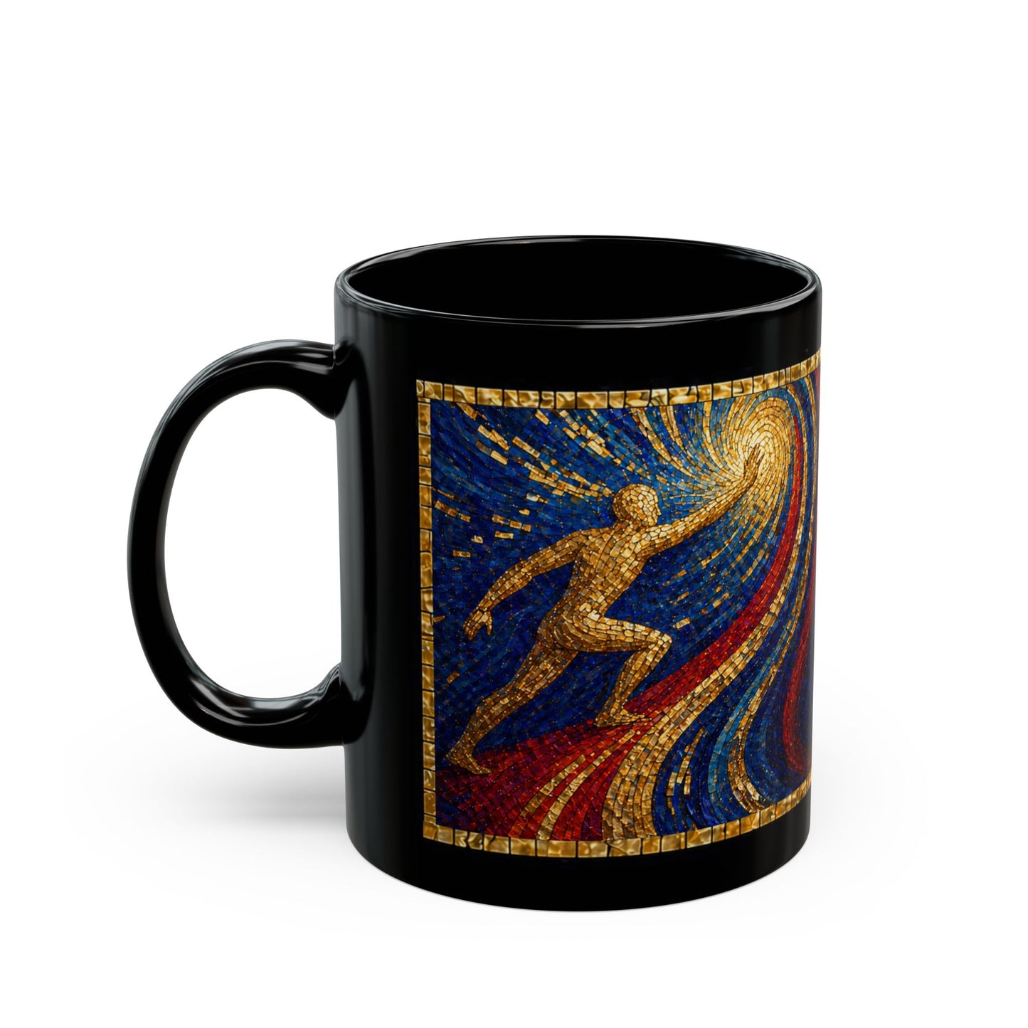 Artistic Blue Mosaic Art Coffee Mug — Inspirational "My Action Creates Movement" Phrase
