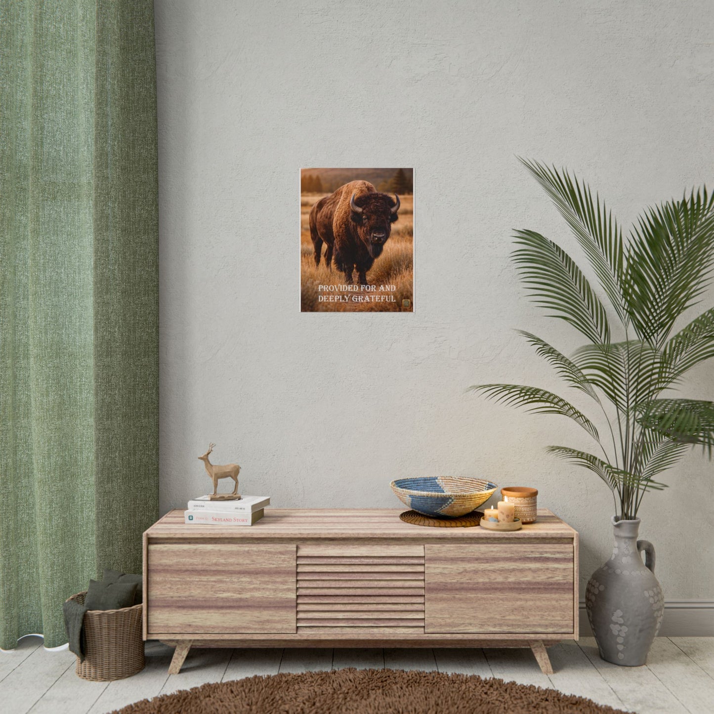 Buffalo Poster — "Provided For and Deeply Grateful" Rustic Wildlife Wall Art
