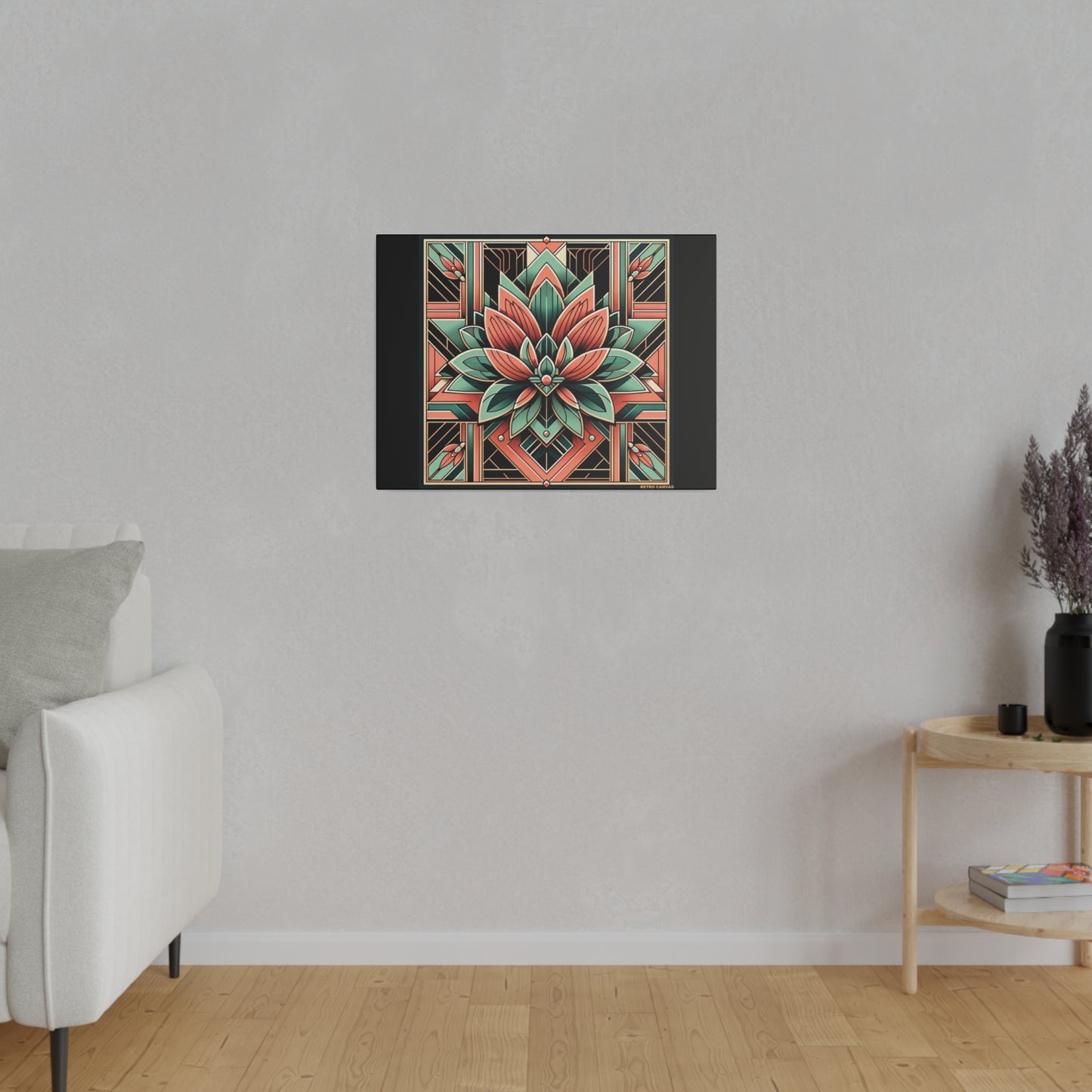 Lotus Art Deco Wall Art on Black Stretched Canvas