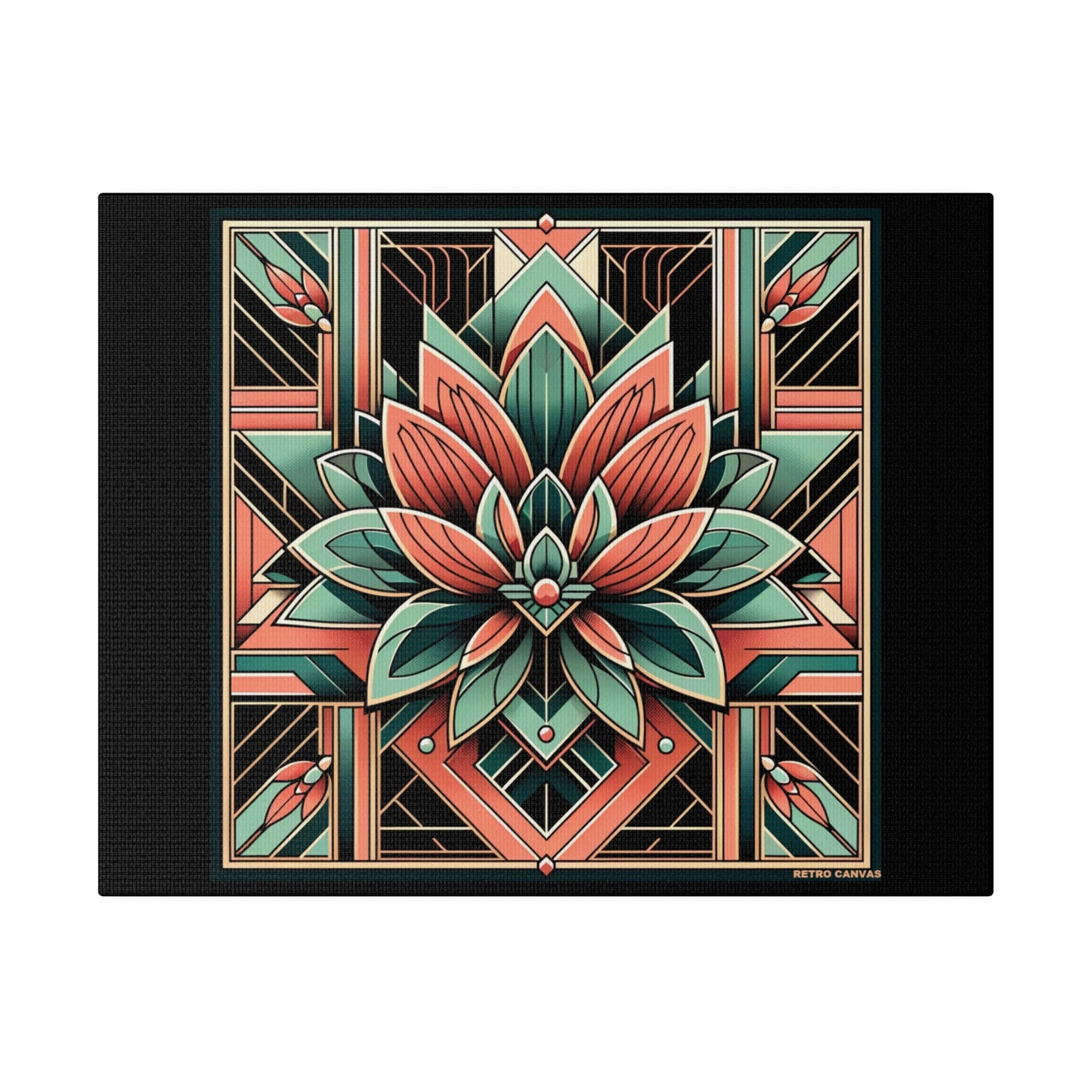 Lotus Art Deco Wall Art on Black Stretched Canvas