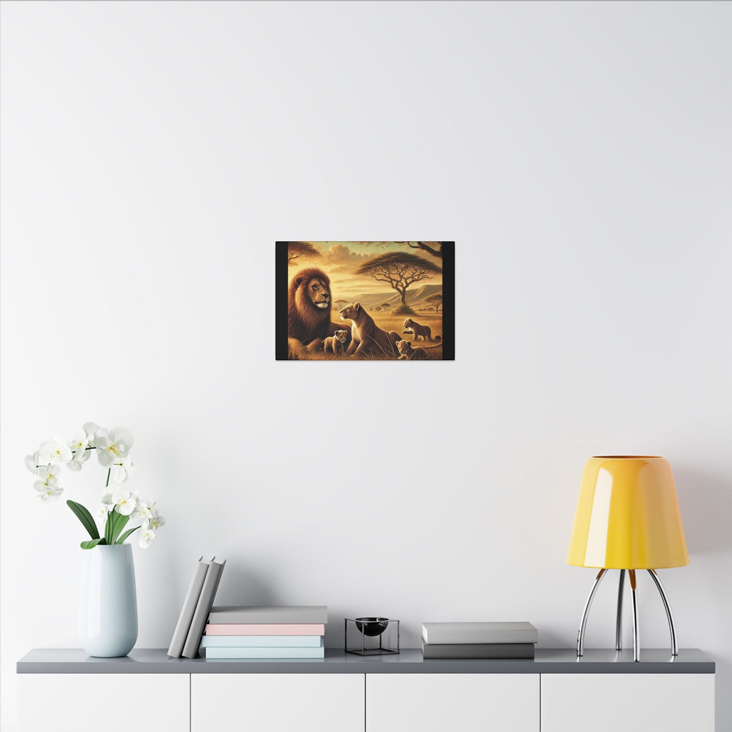 Majestic Lion Family- Black Canvas, Animal Wall Art, Nursery Idea