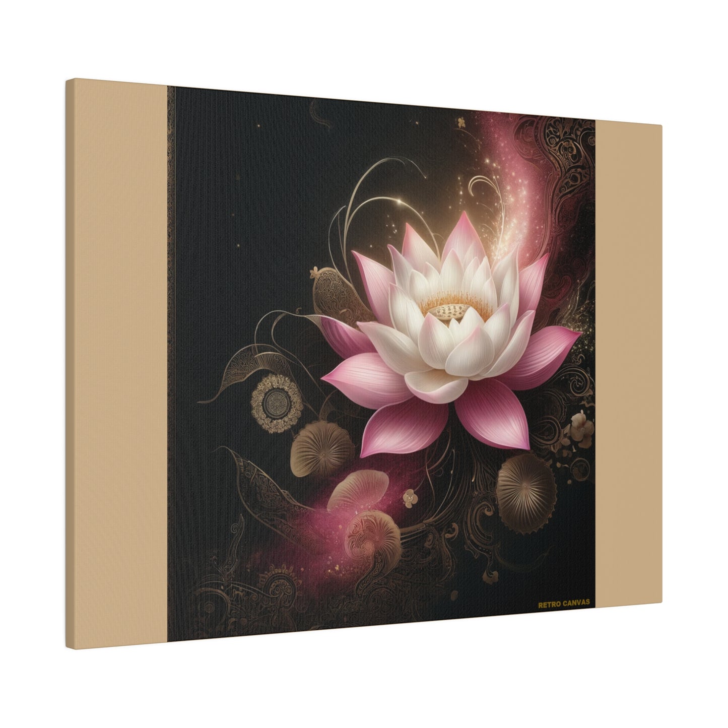 Ethereal Lotus Wall Art on Tan Stretched Canvas