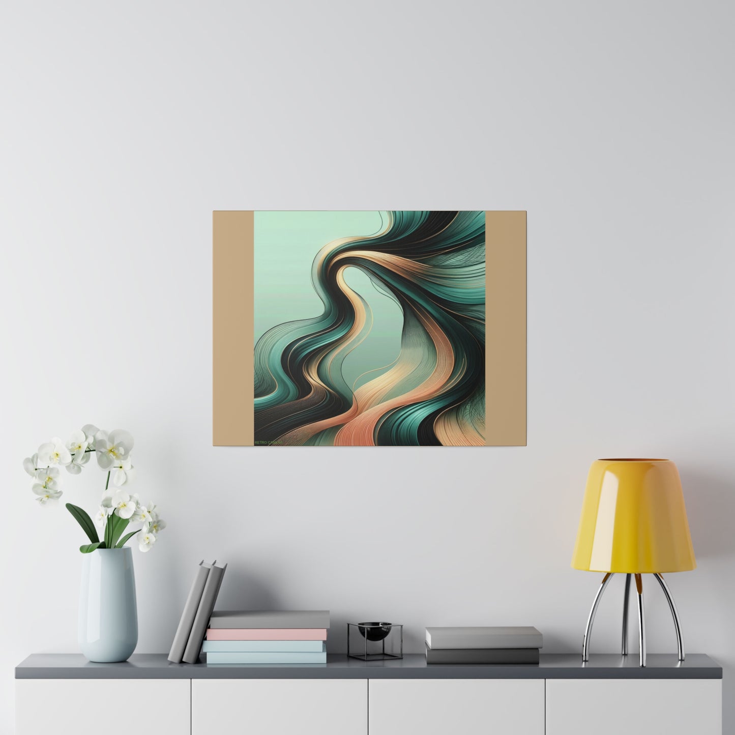 Dream Green Abstract Wall Art for Office Art Home Decor Retro Themed Art on Canvas Tan