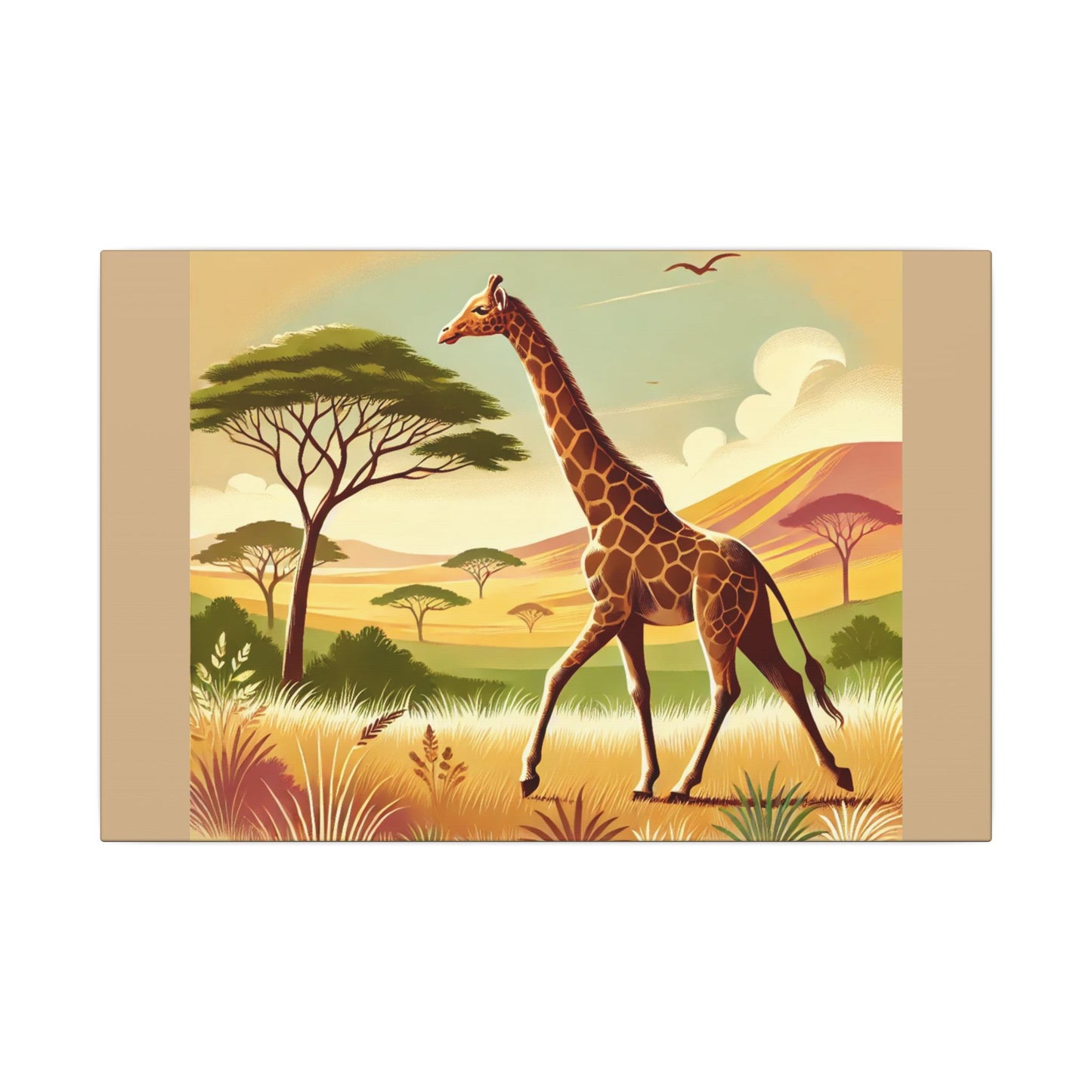 Giraffe Portrait on Savanna Summer Tan Canvas